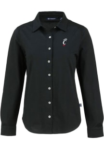 Womens Cincinnati Bearcats Black Cutter and Buck Advantage Soft Pique Long Sleeve Dress Shirt