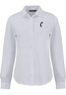 Cutter and Buck Cincinnati Bearcats Womens Advantage Soft Pique Long Sleeve White Dress Shirt