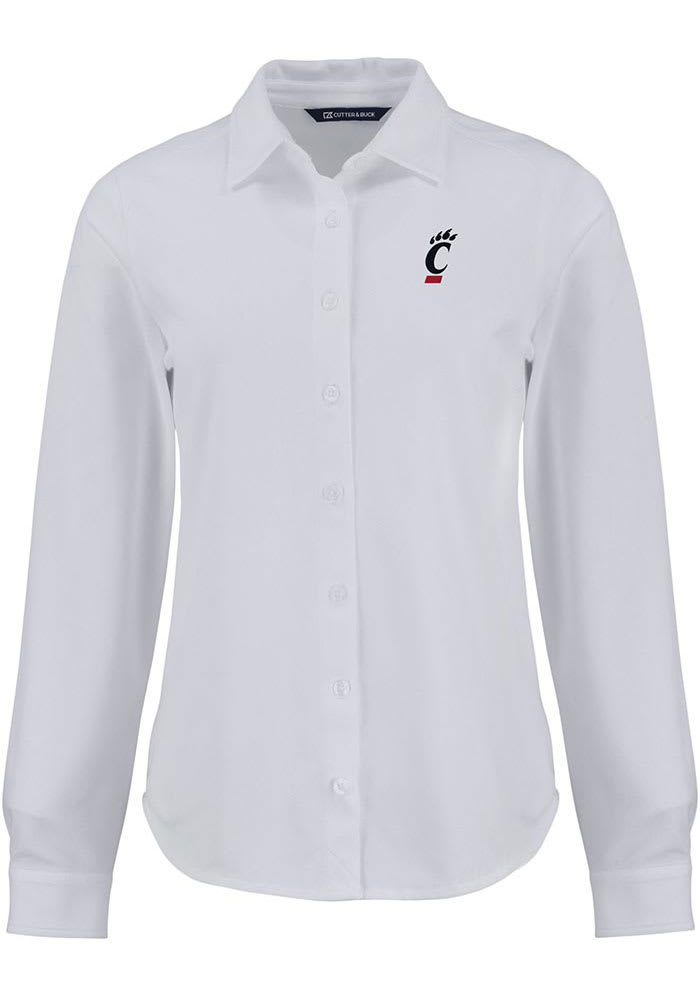 Cutter and Buck Cincinnati Bearcats Womens Advantage Soft Pique Long Sleeve White Dress Shirt