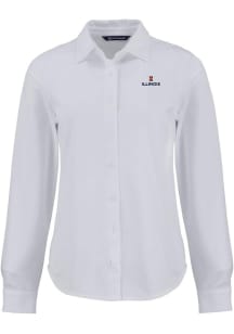 Womens Illinois Fighting Illini White Cutter and Buck Advantage Soft Pique Long Sleeve Dress Shirt