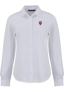 Womens Indiana Hoosiers White Cutter and Buck Advantage Soft Pique Long Sleeve Dress Shirt