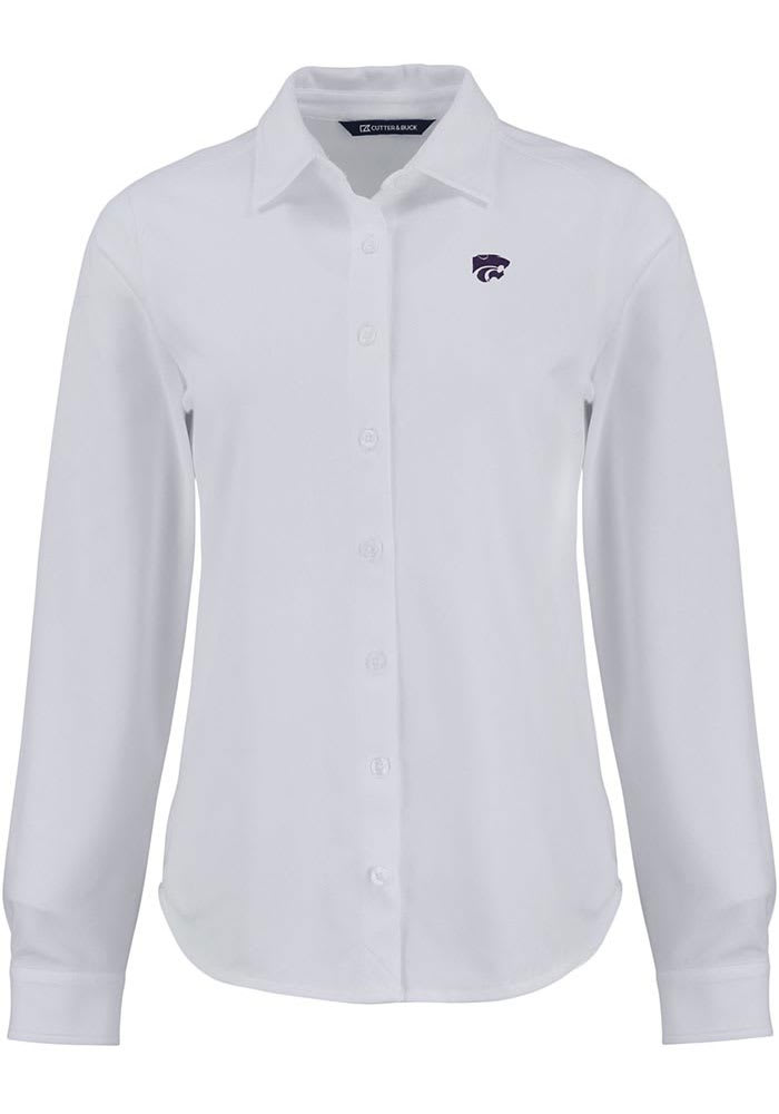 Cutter and Buck KState Wildcats Womens Advantage Soft Pique Long Sleeve White Dress Shirt, White, 53% COTTON / 43% POLYESTER / 4% SPANDEX, Size L