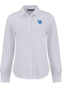 Cutter and Buck Kentucky Wildcats Womens Advantage Soft Pique Long Sleeve White Dress Shirt