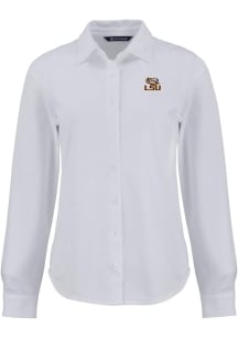 Cutter and Buck LSU Tigers Womens Advantage Soft Pique Long Sleeve White Dress Shirt