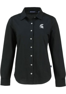 Womens Michigan State Spartans  Cutter and Buck Advantage Soft Pique Long Sleeve Dress Shirt