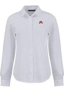 Womens Minnesota Golden Gophers White Cutter and Buck Advantage Soft Pique Long Sleeve Dress Shi..