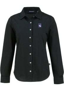 Womens Northwestern Wildcats  Cutter and Buck Advantage Soft Pique Long Sleeve Dress Shirt