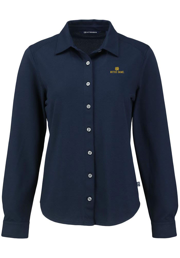 notre dame dress shirt Cutter & Buck Notre Dame Fighting Irish Skyline Recycled Gingham Mens Long Sleeve Button Down Dress Shirt in Hunter/White