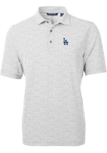 Cutter and Buck Los Angeles Dodgers Mens Grey Virtue Eco Pique Botanical Short Sleeve Polo