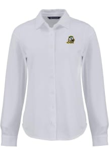 Cutter and Buck Oregon Ducks Womens Advantage Soft Pique Long Sleeve White Dress Shirt