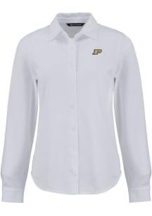 Cutter and Buck Purdue Boilermakers Womens Advantage Soft Pique Long Sleeve White Dress Shirt