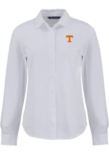 Cutter and Buck Tennessee Volunteers Womens Advantage Soft Pique Long Sleeve White Dress Shirt