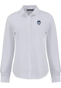 Cutter and Buck UConn Huskies Womens Advantage Soft Pique Long Sleeve White Dress Shirt
