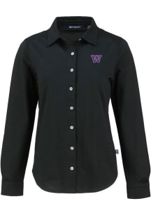 Womens Washington Huskies  Cutter and Buck Advantage Soft Pique Long Sleeve Dress Shirt