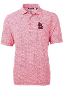 Cutter and Buck St Louis Cardinals Mens Red Virtue Eco Pique Botanical Short Sleeve Polo