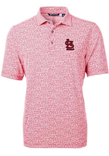 Cutter and Buck St Louis Cardinals Mens Red STL Logo Virtue Eco Pique Botanical Short Sleeve Polo