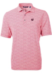Cutter and Buck Washington Nationals Mens Red Virtue Eco Pique Botanical Short Sleeve Polo