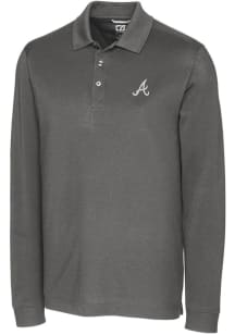 Cutter and Buck Atlanta Braves Mens Grey Advantage Pique Long Sleeve Polo Shirt