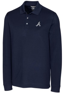 Cutter and Buck Atlanta Braves Mens Navy Blue Advantage Pique Long Sleeve Polo Shirt