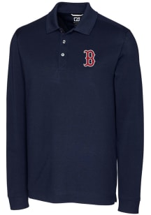 Cutter and Buck Boston Red Sox Mens Navy Blue Advantage Pique Long Sleeve Polo Shirt