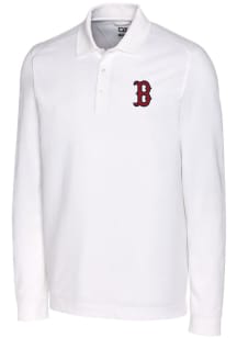 Cutter and Buck Boston Red Sox Mens White Advantage Pique Long Sleeve Polo Shirt
