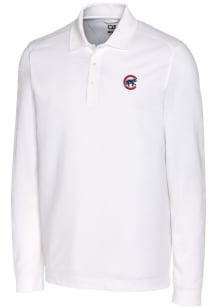 Cutter and Buck Chicago Cubs Mens White Advantage Pique Long Sleeve Polo Shirt