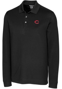 Cutter and Buck Cincinnati Reds Mens Black Advantage Pique Long Sleeve Polo Shirt