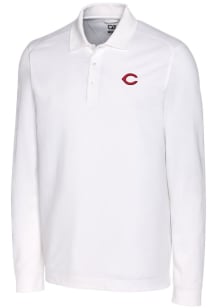 Cutter and Buck Cincinnati Reds Mens White Advantage Pique Long Sleeve Polo Shirt