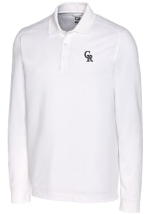 Cutter and Buck Colorado Rockies Mens White Advantage Pique Long Sleeve Polo Shirt