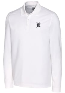 Cutter and Buck Detroit Tigers Mens White Advantage Pique Long Sleeve Polo Shirt
