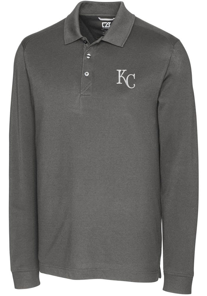 Cutter and Buck Kansas City Royals Mens Grey Advantage Pique Long Sleeve Polo Shirt