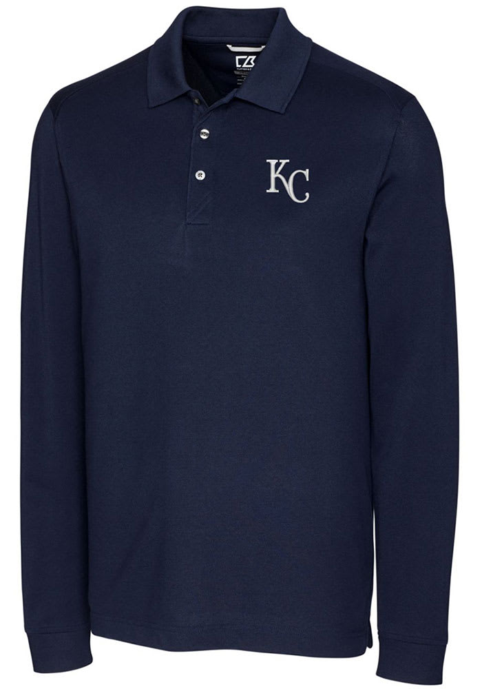Cutter and Buck Kansas City Royals Mens Navy Blue Advantage Pique Long Sleeve Polo Shirt