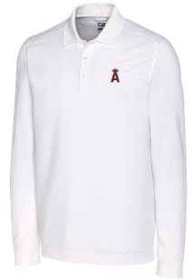 Cutter and Buck Los Angeles Angels Mens White Advantage Pique Long Sleeve Polo Shirt