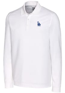 Cutter and Buck Los Angeles Dodgers Mens White Advantage Pique Long Sleeve Polo Shirt