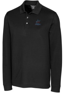 Cutter and Buck Miami Marlins Mens Black Advantage Pique Long Sleeve Polo Shirt