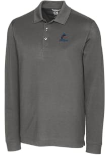 Cutter and Buck Miami Marlins Mens Grey Advantage Pique Long Sleeve Polo Shirt
