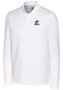 Cutter and Buck Miami Marlins Mens White Advantage Pique Long Sleeve Polo Shirt