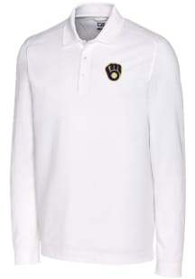 Cutter and Buck Milwaukee Brewers Mens White Advantage Pique Long Sleeve Polo Shirt