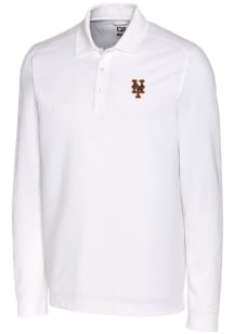 Cutter and Buck New York Mets Mens White Advantage Pique Long Sleeve Polo Shirt