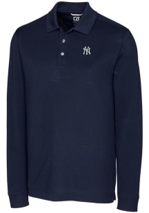 Cutter and Buck New York Yankees Mens Navy Blue Advantage Pique Long Sleeve Polo Shirt