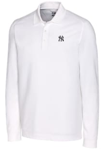 Cutter and Buck New York Yankees Mens White Advantage Pique Long Sleeve Polo Shirt