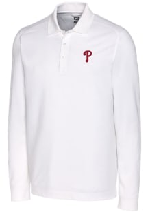 Cutter and Buck Philadelphia Phillies Mens White Advantage Pique Long Sleeve Polo Shirt