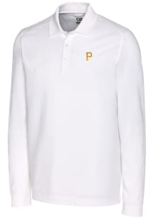 Cutter and Buck Pittsburgh Pirates Mens White Advantage Pique Long Sleeve Polo Shirt