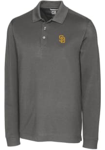 Cutter and Buck San Diego Padres Mens Grey Advantage Pique Long Sleeve Polo Shirt