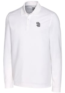 Cutter and Buck San Diego Padres Mens White Advantage Pique Long Sleeve Polo Shirt