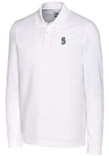 Cutter and Buck Seattle Mariners Mens White Advantage Pique Long Sleeve Polo Shirt