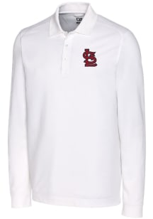 Cutter and Buck St Louis Cardinals Mens White Advantage Pique Long Sleeve Polo Shirt