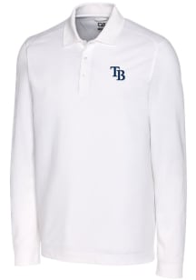 Cutter and Buck Tampa Bay Rays Mens White Advantage Pique Long Sleeve Polo Shirt