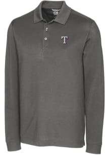 Cutter and Buck Texas Rangers Mens Grey Advantage Pique Long Sleeve Polo Shirt