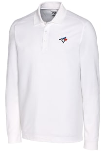 Cutter and Buck Toronto Blue Jays Mens White Advantage Pique Long Sleeve Polo Shirt